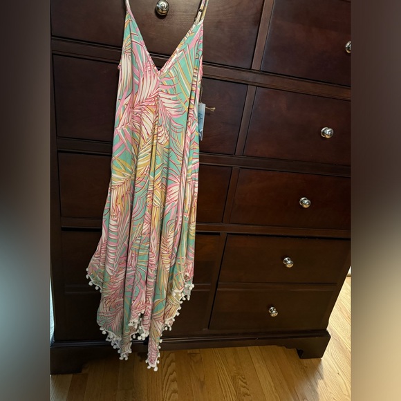 NWT Goa Beachwear By Japna Multicolor Tropical Palm Handkercheif Dress Size L - Picture 2 of 5